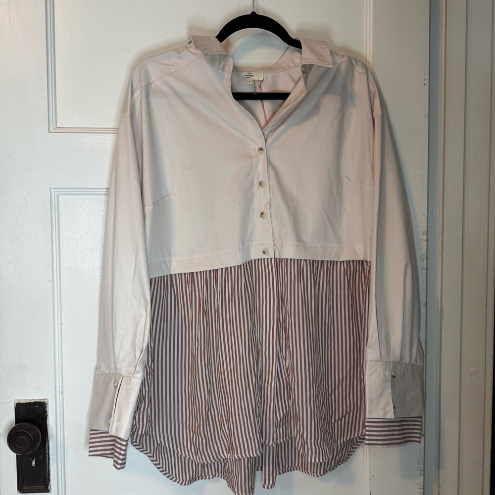 Entro White and Brown Striped Shirt NWT
